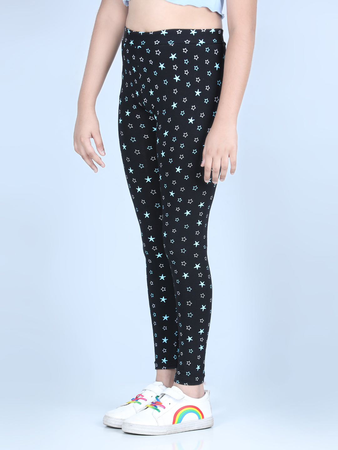 Girls Pack of 2 Printed Leggings with Flat Waistband- Black & Red