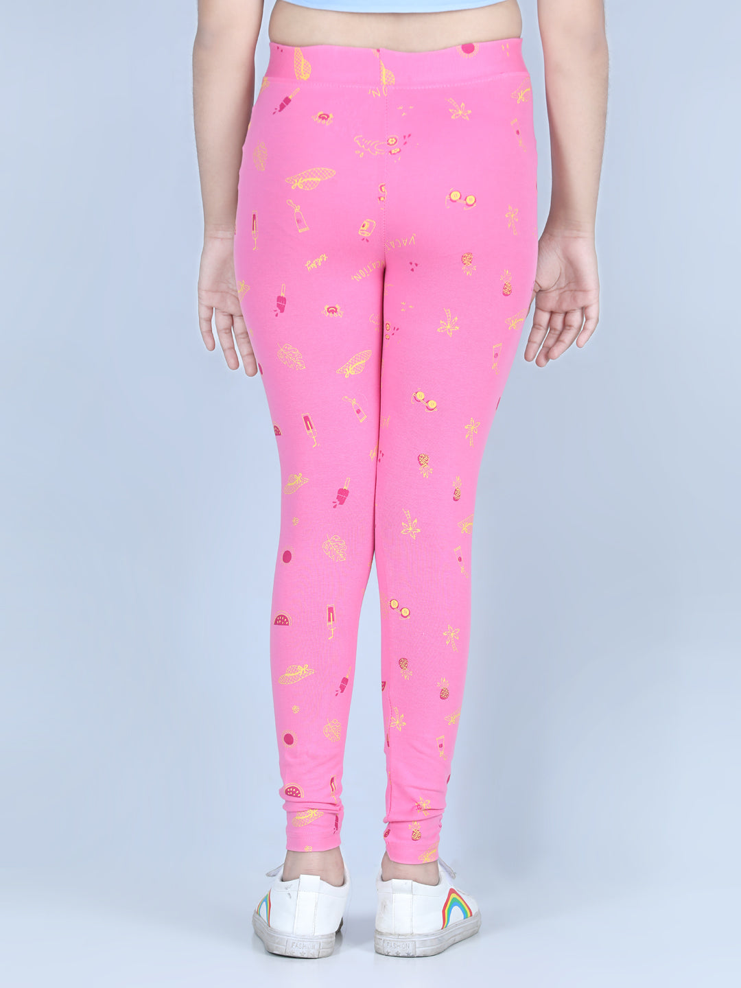 Girls Holiday Inspired Printed Leggings with Flat Waistband- Pink