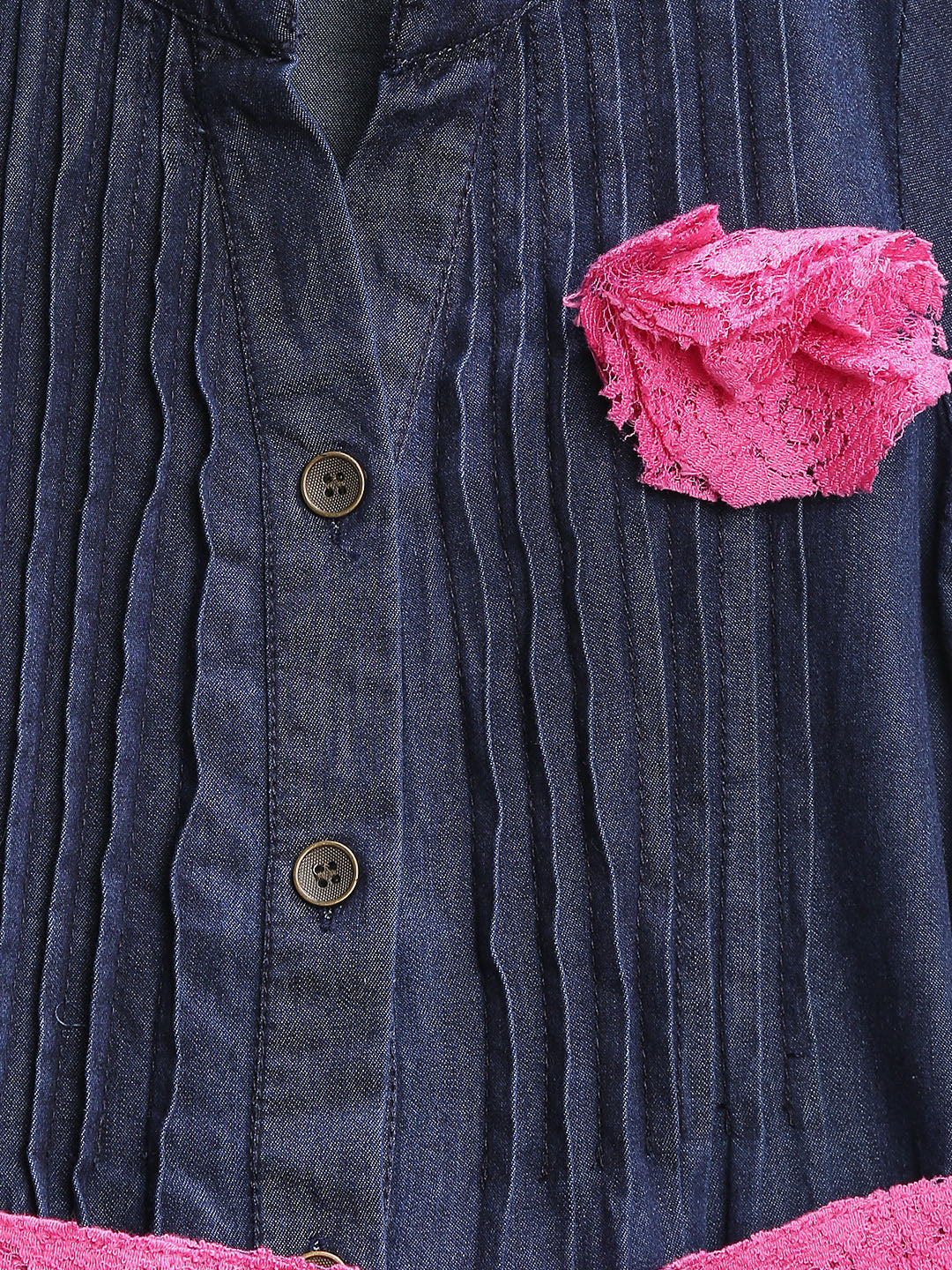 Girls Denim Dress with Pink Belt and Brooch