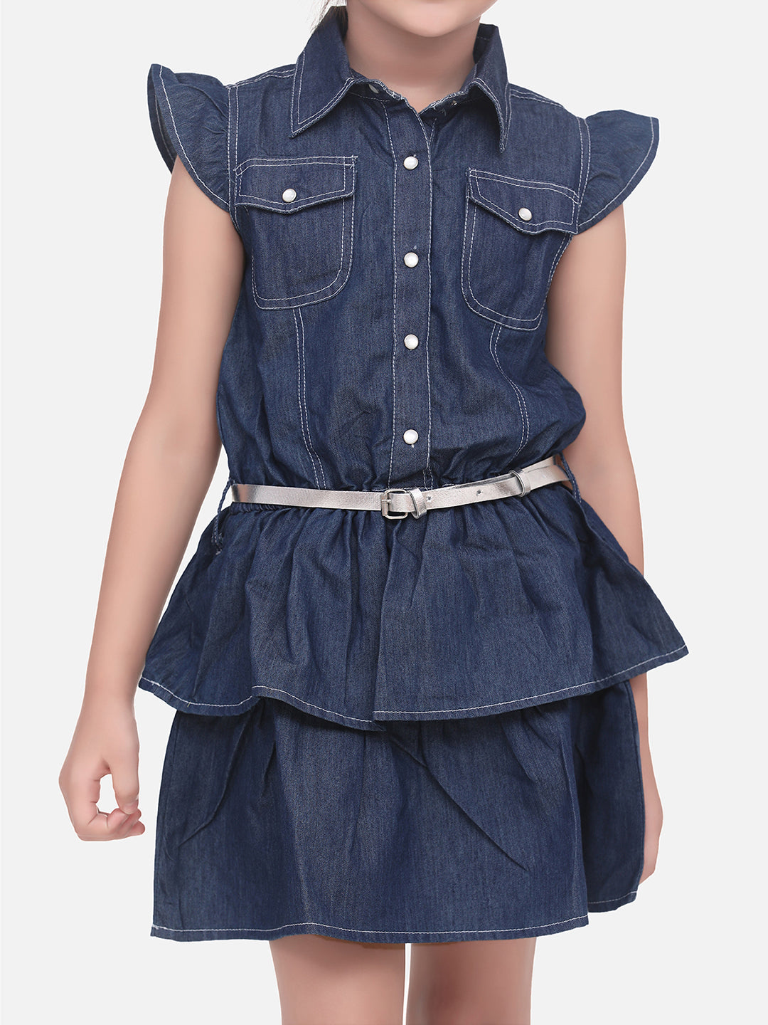Girls Denim Cinderella Dress with Belt