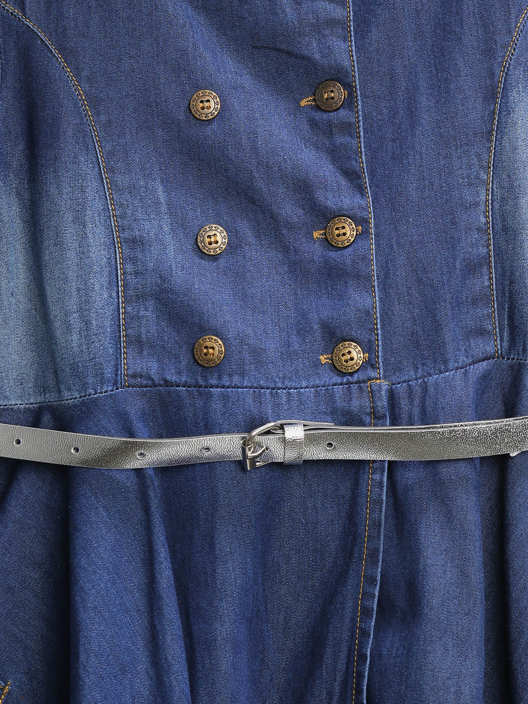 Girls Denim Puff Sleeve Flared Dress