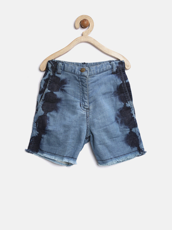 Girls Blue Denim Washed Shorts