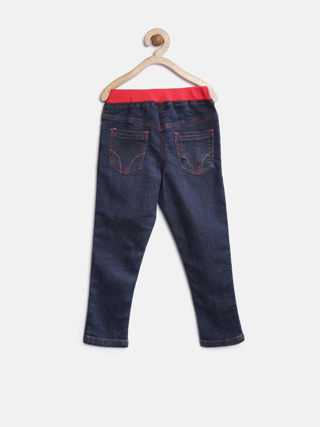 Girls Blue Denim Jeans with Red Waistband