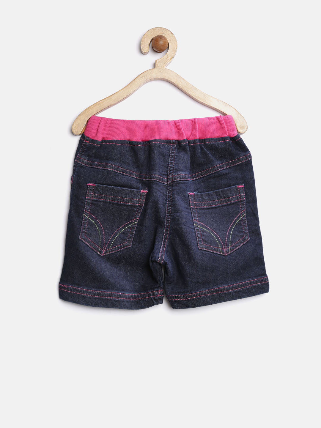 Girls Blue Denim Shorts with Pink Waistband