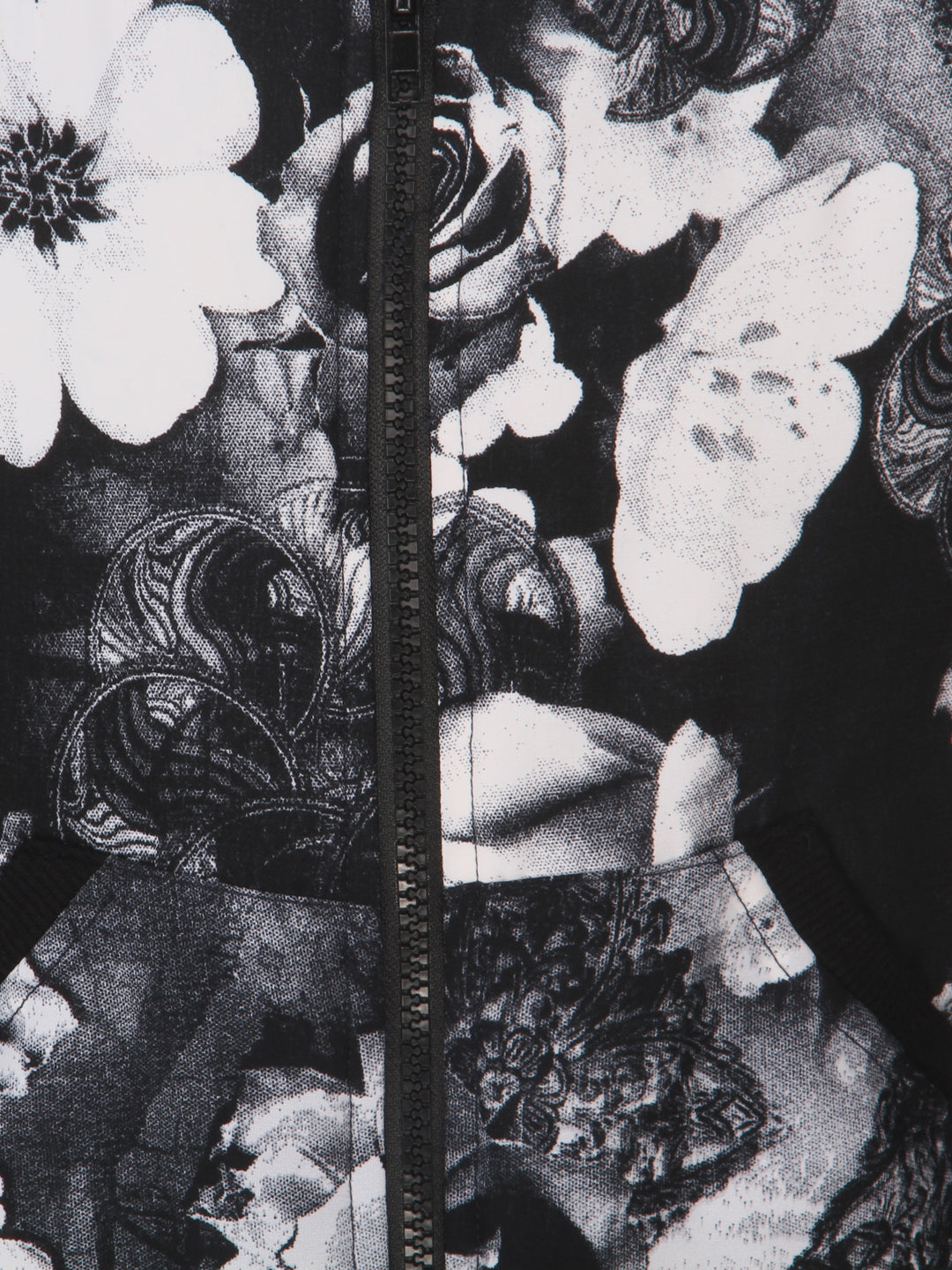 Girls Polyester Black Rose Printed Bomber Jacket