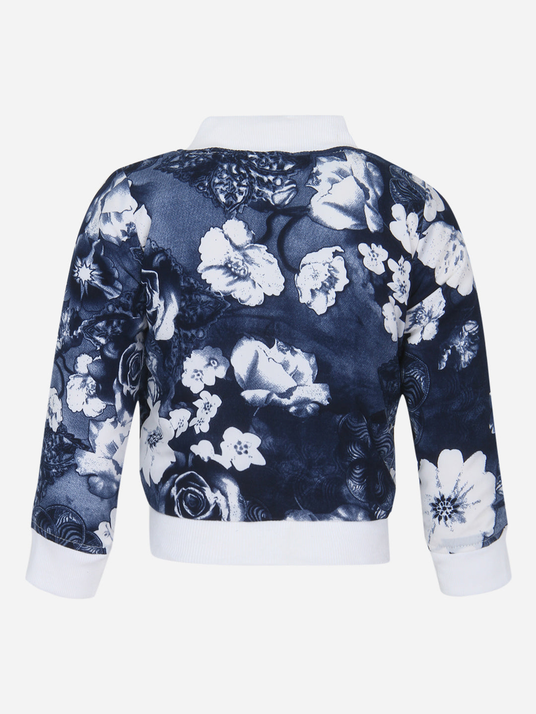 Girls Blue Rose Print Bomber Jacket