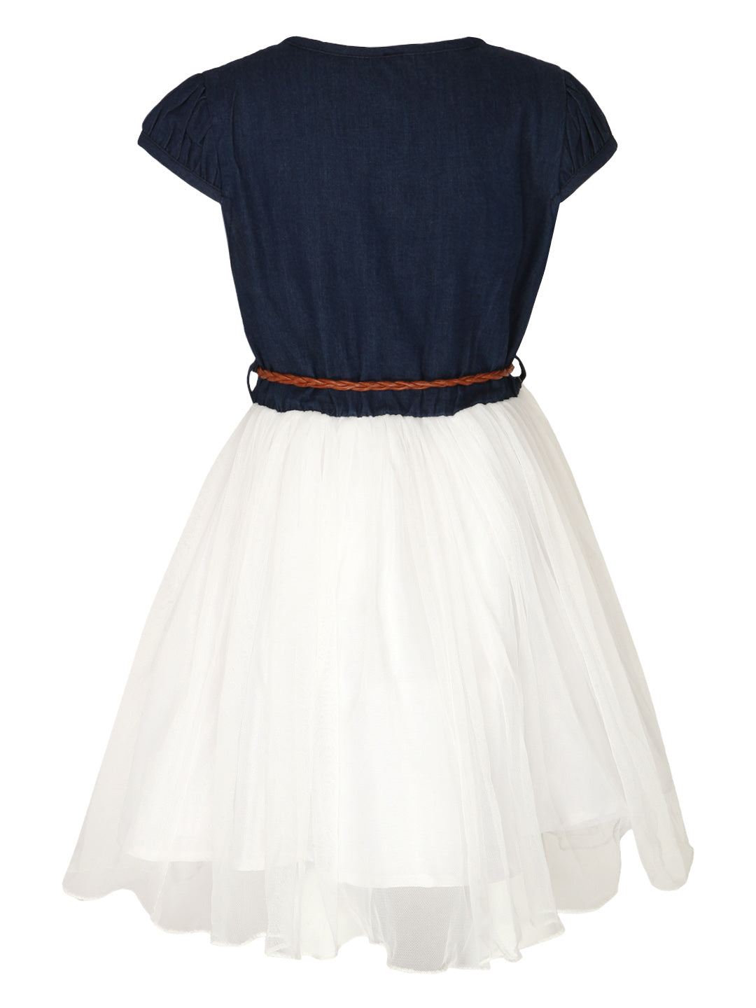 Girls Crochet Denim and Net Dress with Belt