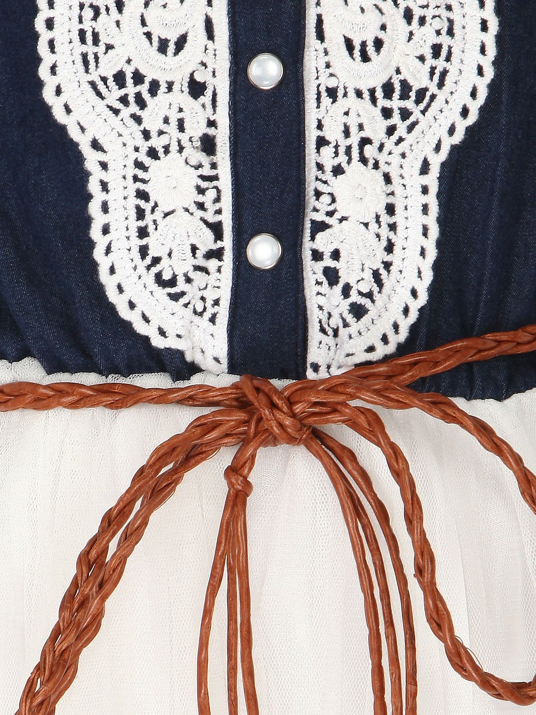 Girls Crochet Denim and Net Dress with Belt
