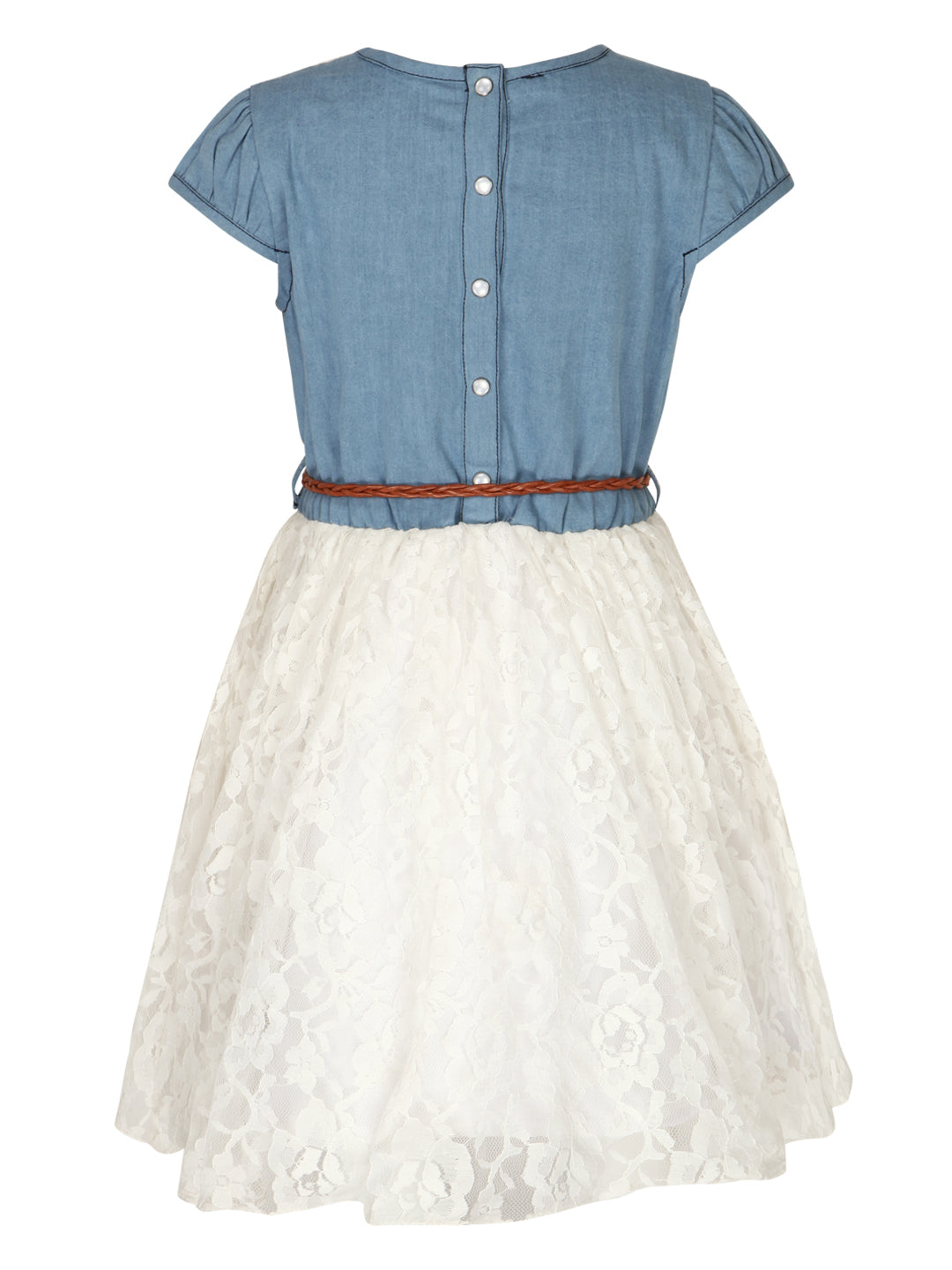 Girls Crochet Denim and Net Dress with Belt