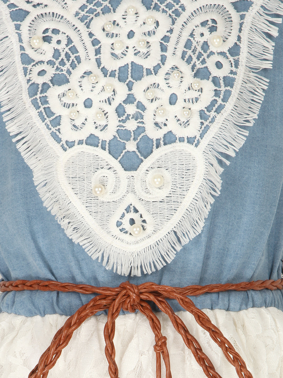 Girls Crochet Denim and Net Dress with Belt