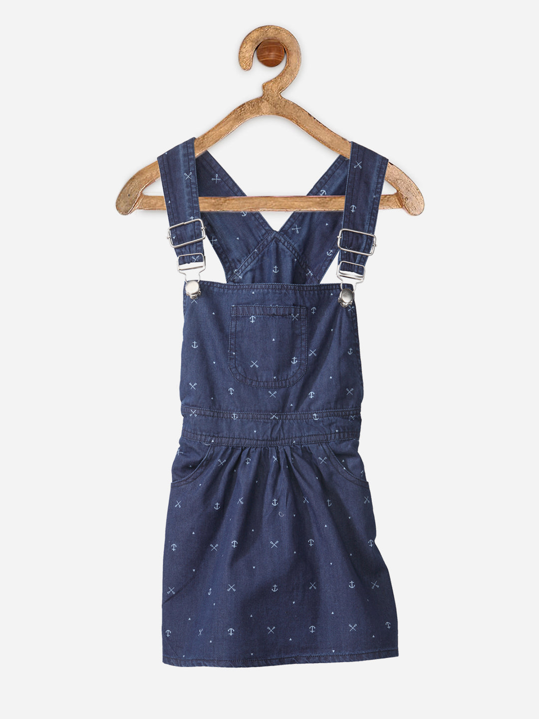 Girls Denim Anchor Print Dungaree skirt Dress