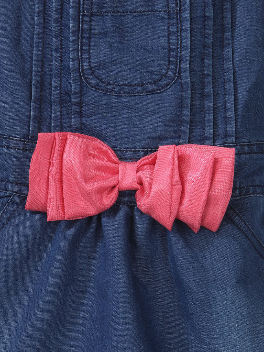 Girls Denim Pink Bow Dungaree Dress with Fuschia Sleeveless Top