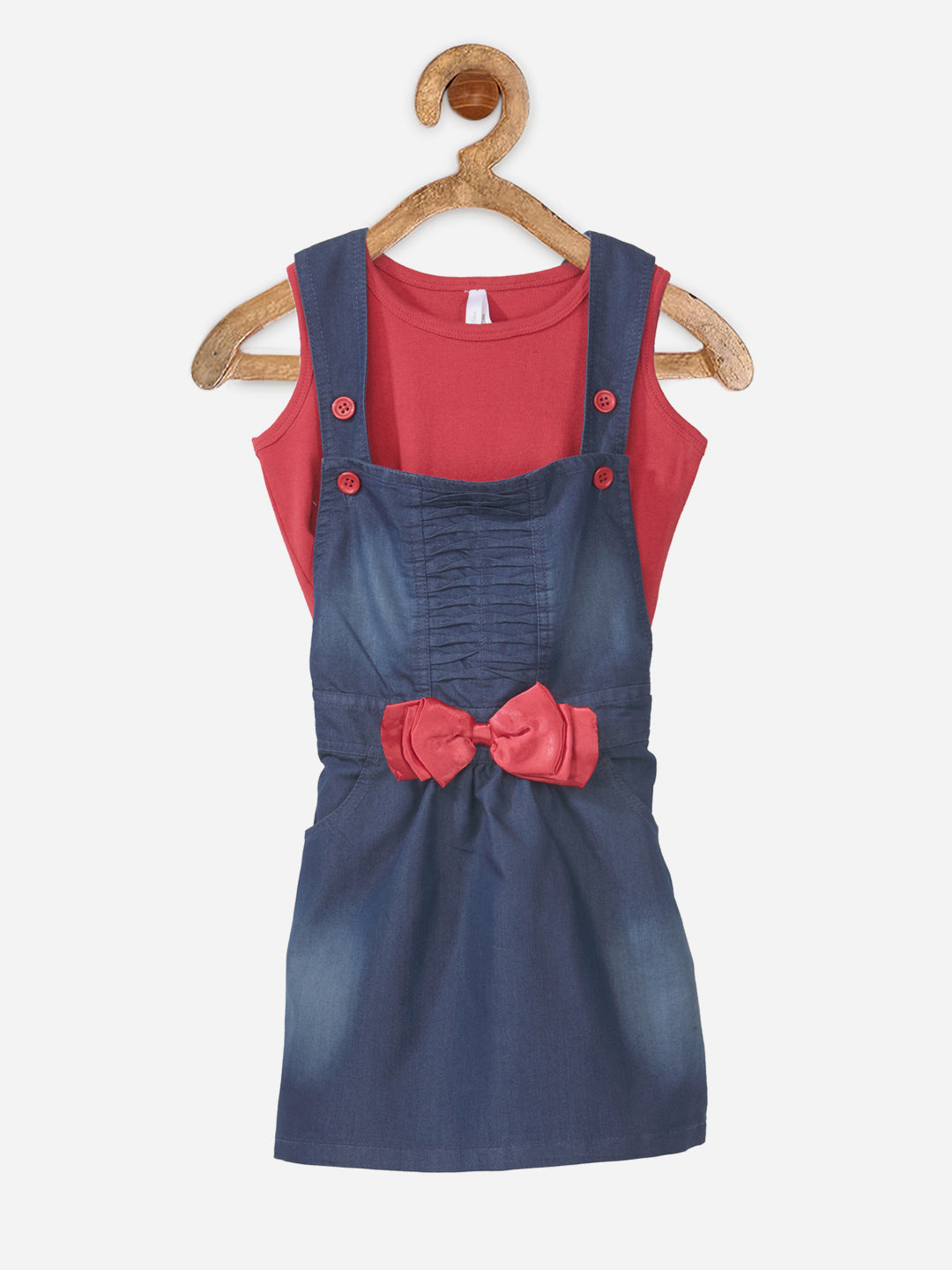 Girls Denim Dungaree Skirt with Red Sleeveless inner Top