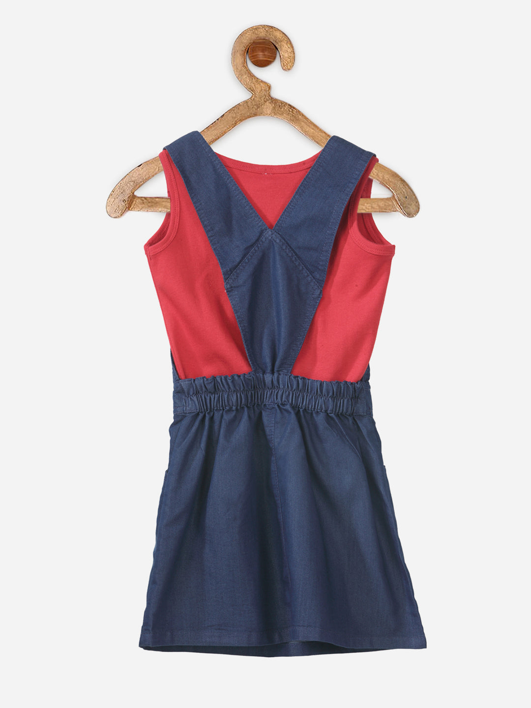 Girls Denim Dungaree Skirt with Red Sleeveless inner Top