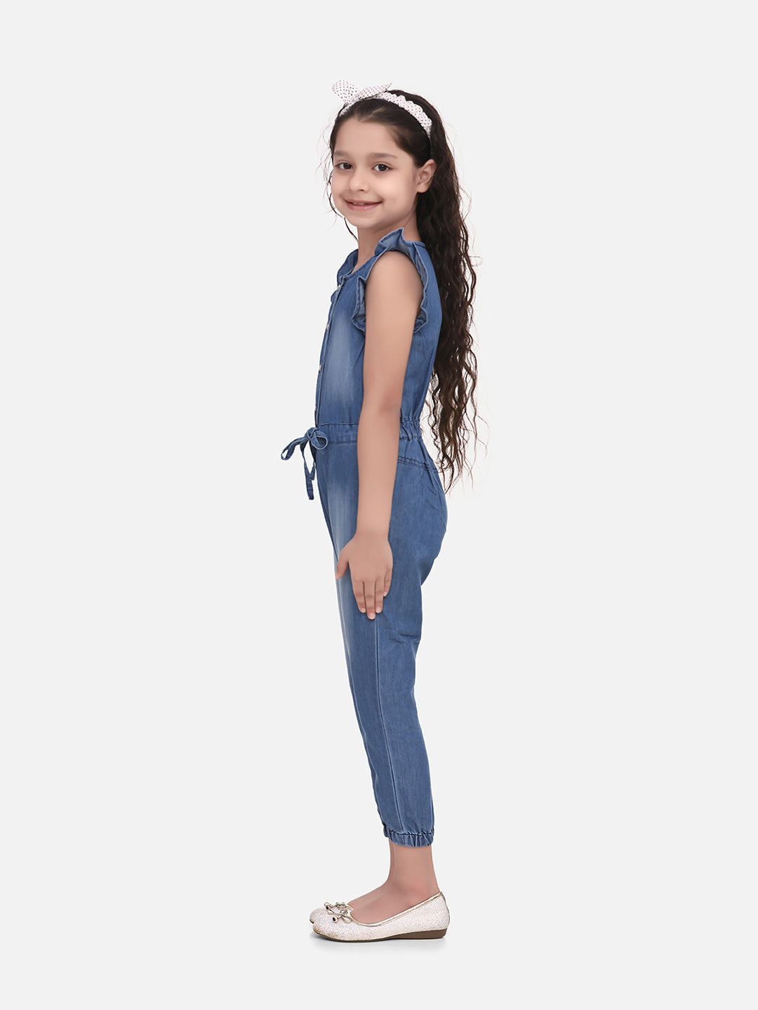Girls Denim Jumpsuit with attached belt