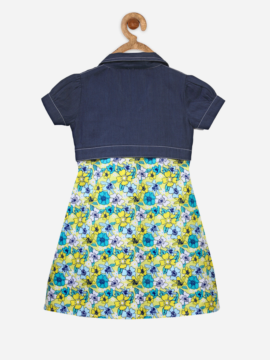 Girls Yellow and Blue Floral Dress with attached shrug