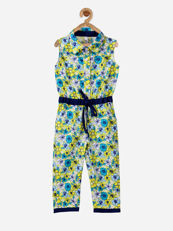 Girls Bright Flower Print Jumpsuit