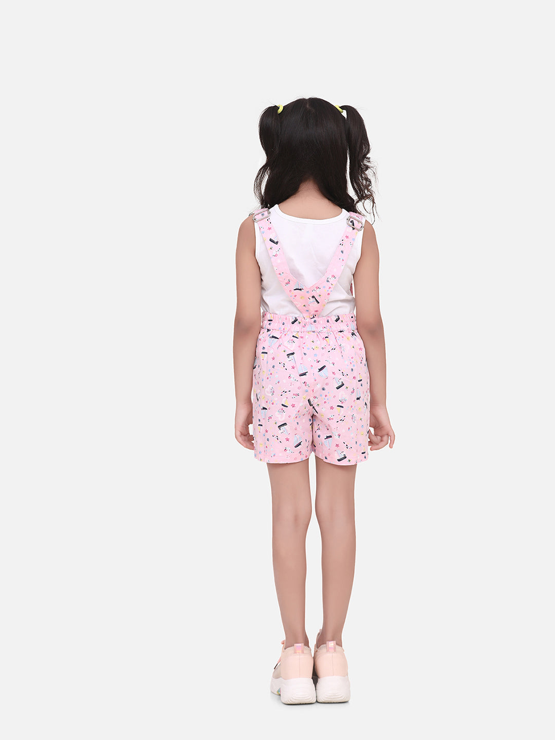 Girls Pink Boat Print Dungaree Shorts