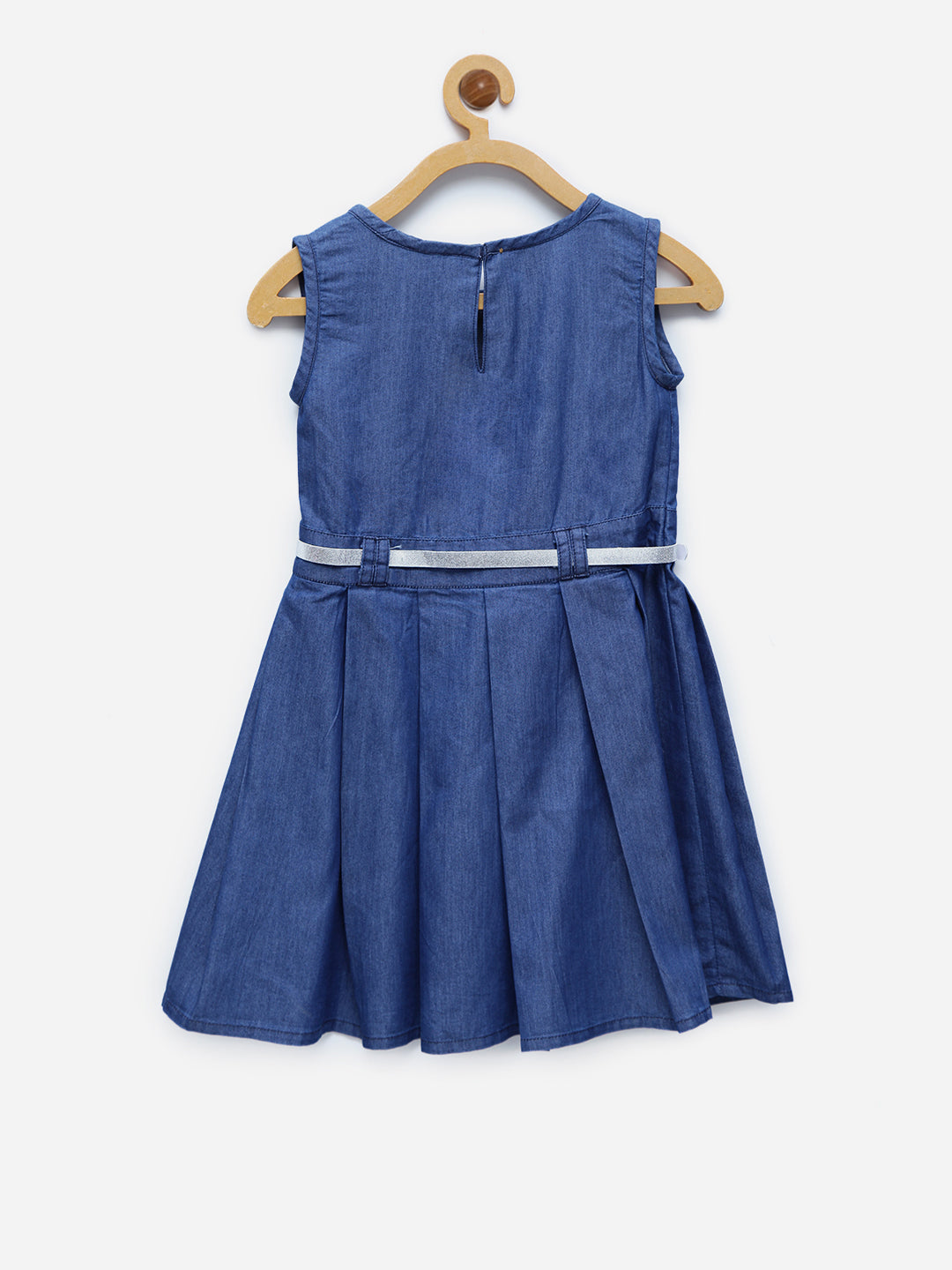 Girls Blue Denim Sailor Dress with Belt