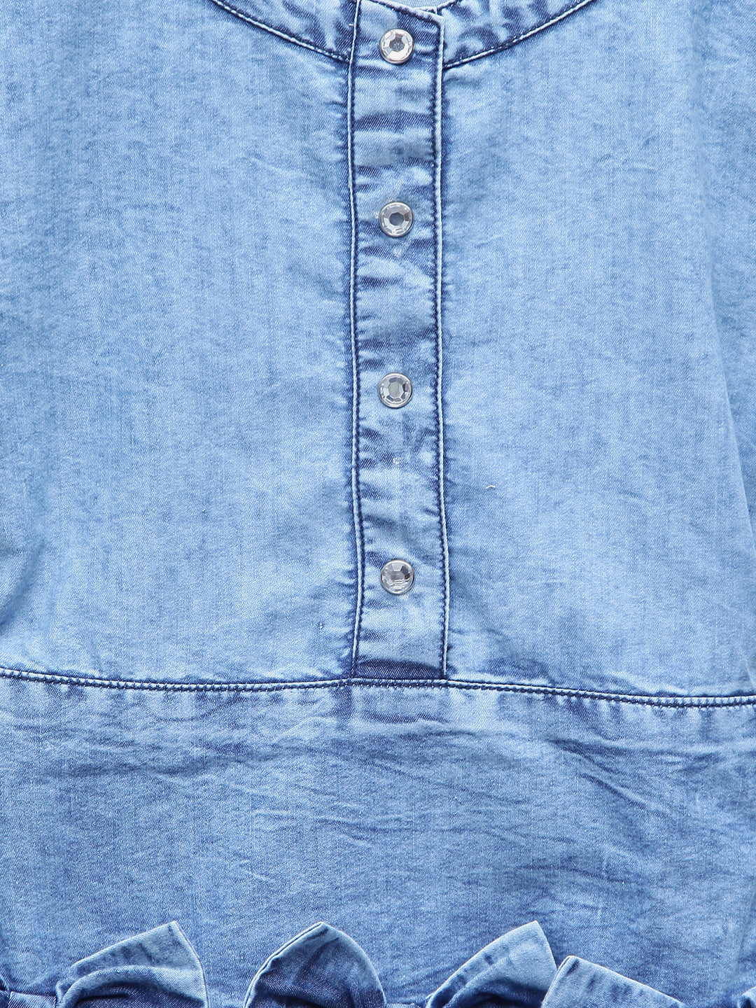Girls Denim smocked waist and bow Dress