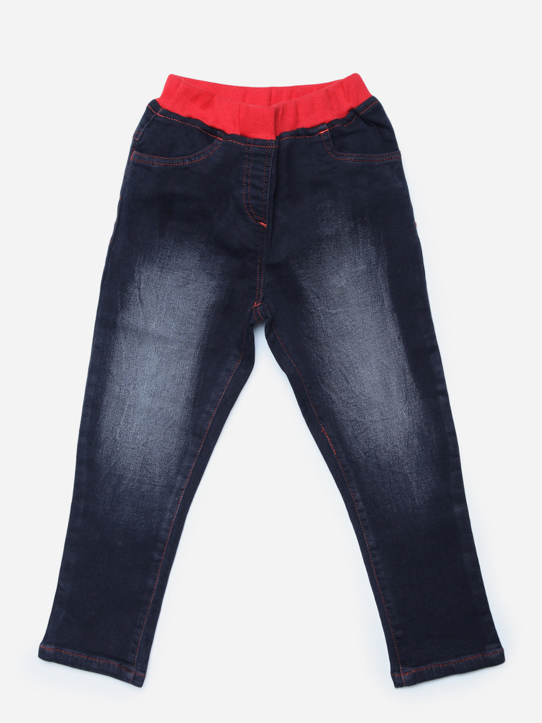 Girls Black Denim with Red Rib Waistband