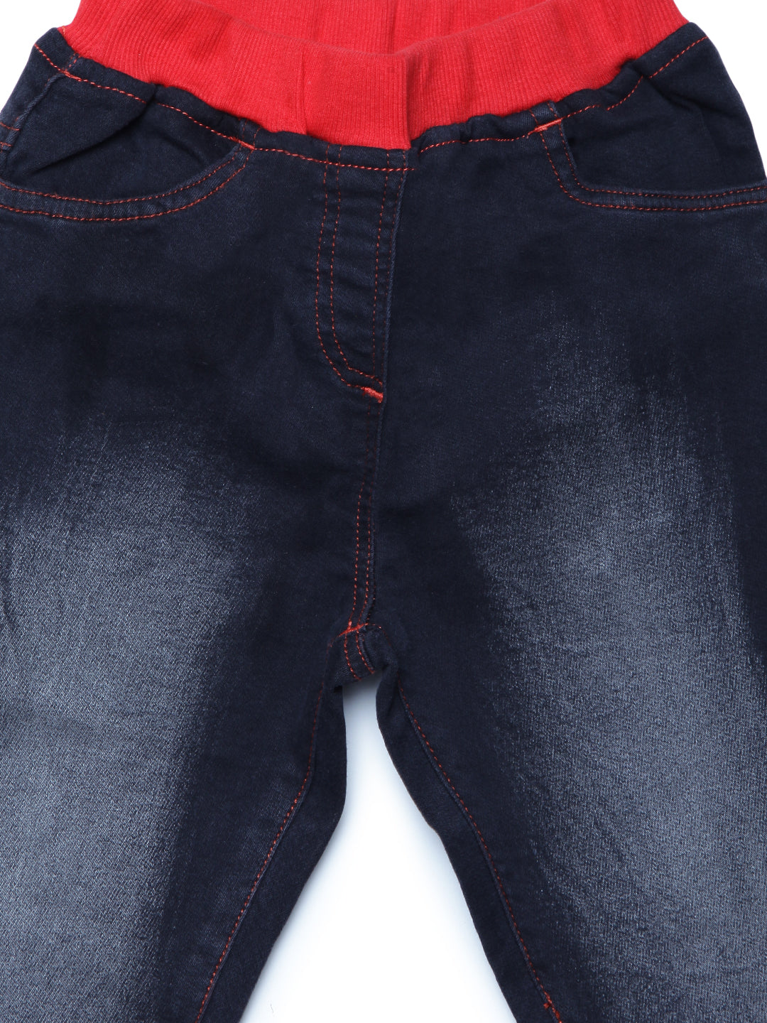 Girls Black Denim with Red Rib Waistband