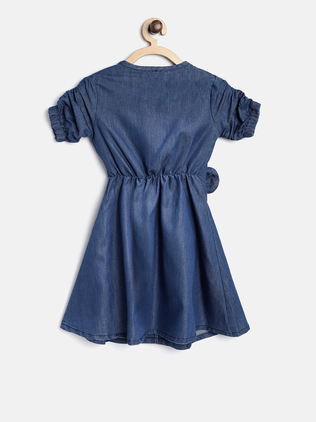 Girls Denim Dress with Bow and White Lace
