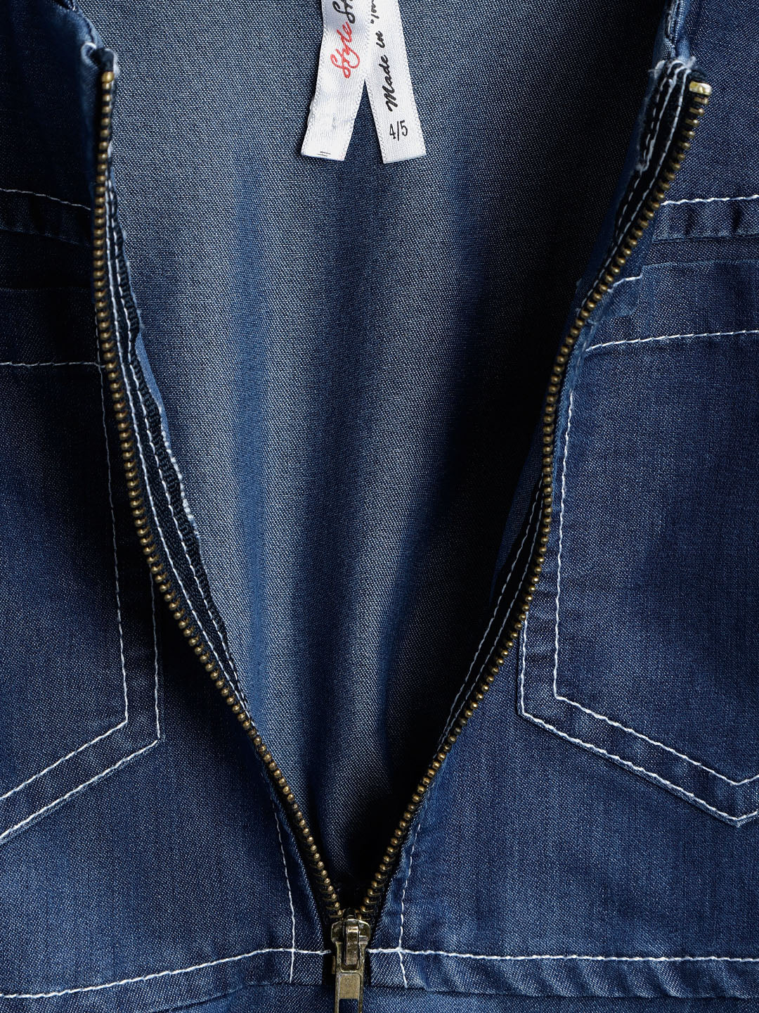 Girls Denim Zip Cold Shoulder Dress