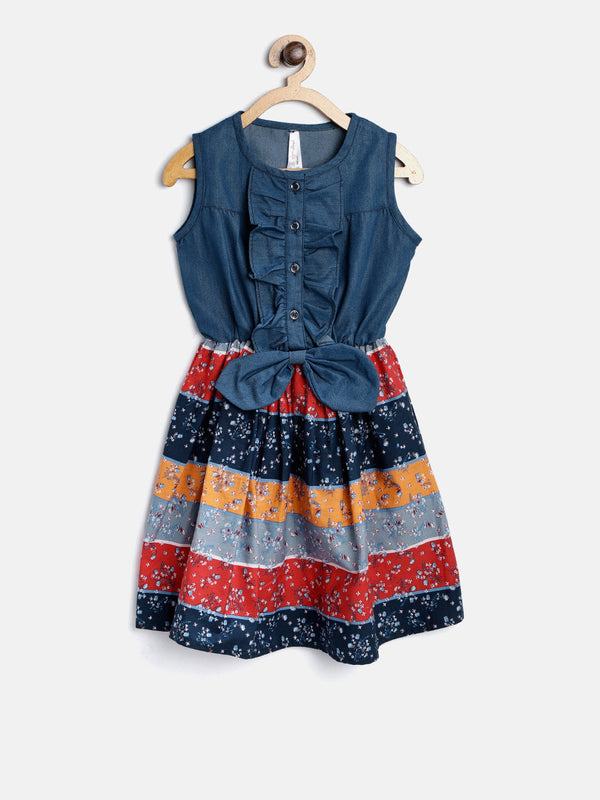 Denim and Multi Color Stripe Dress