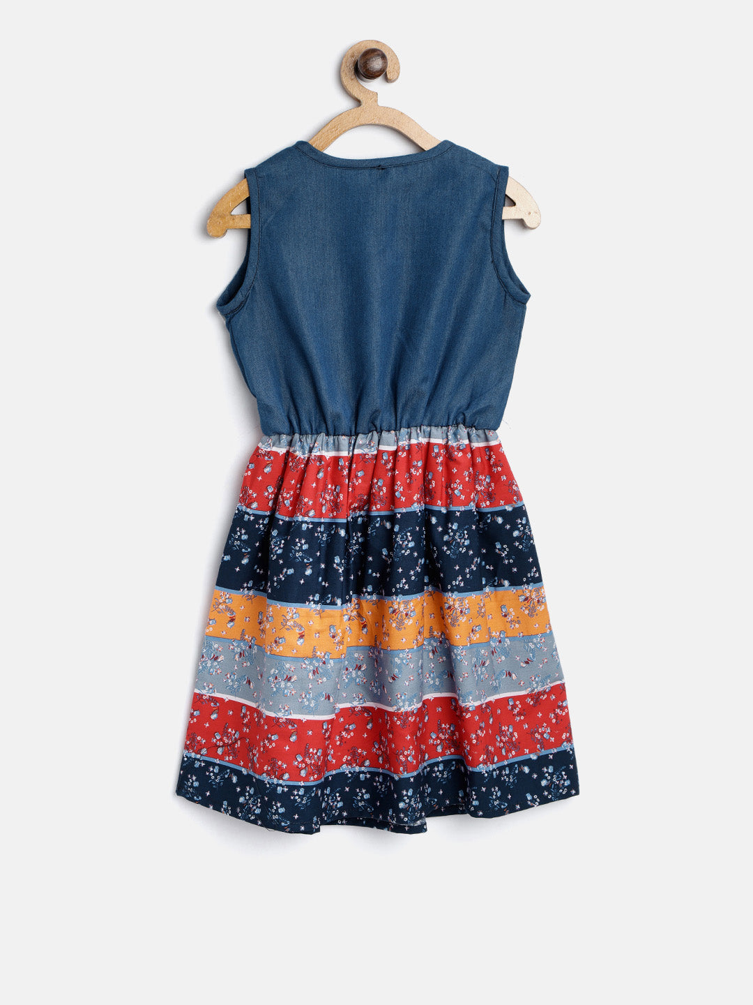 Denim and Multi Color Stripe Dress