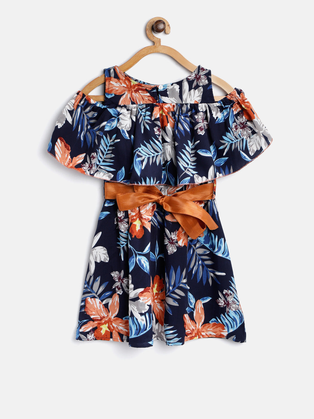 Girls Floral Cold Shoulder Dress with Belt