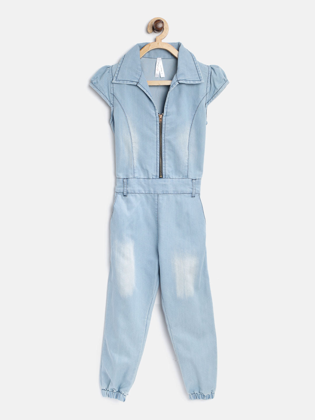 Girls Denim Ice Blue Wash Jumpsuit