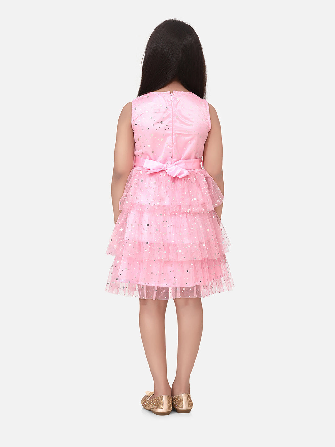Girls MultiTier Embellished Pink Net Party Dress
