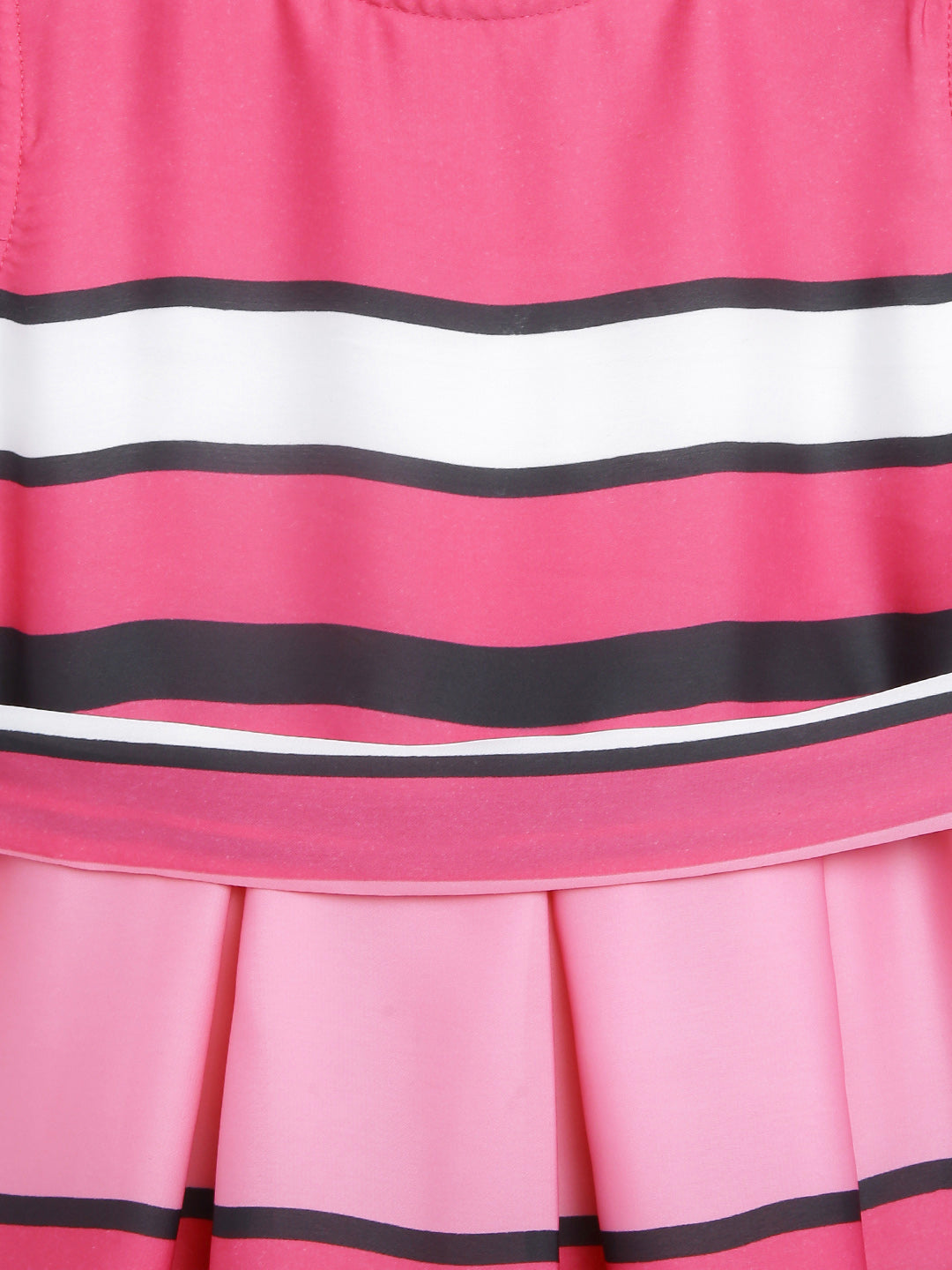 Girls Pink Satin Stripe Party Dress with Belt