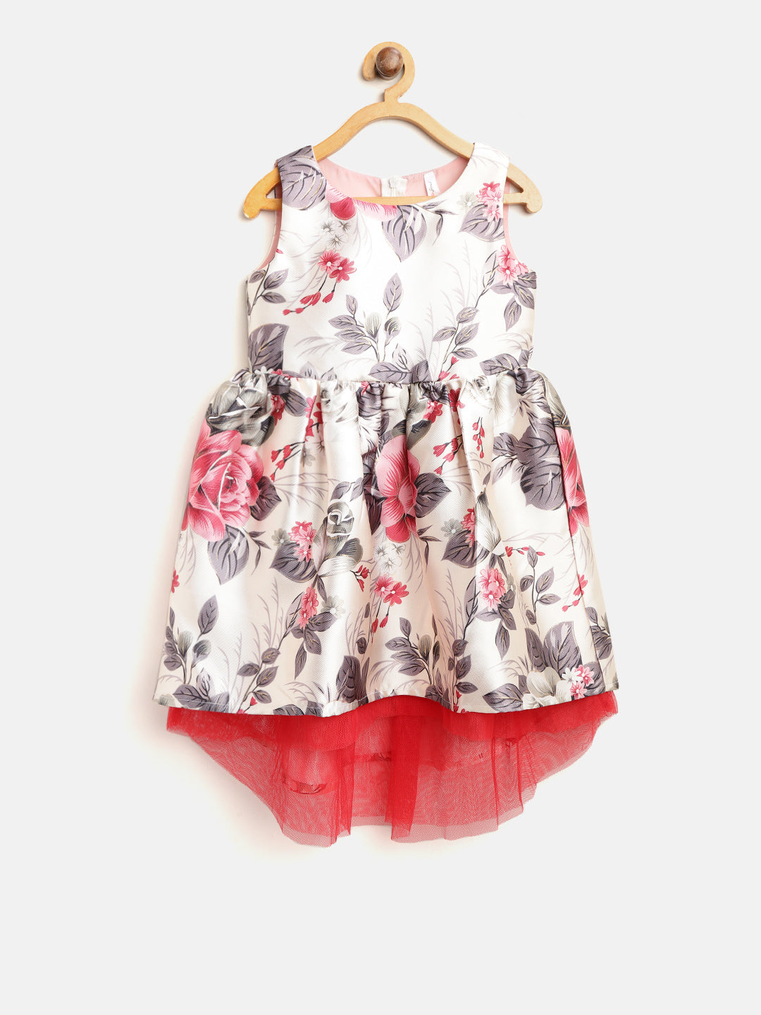 Girls Floral Hi Lo Party Dress with Net Inset