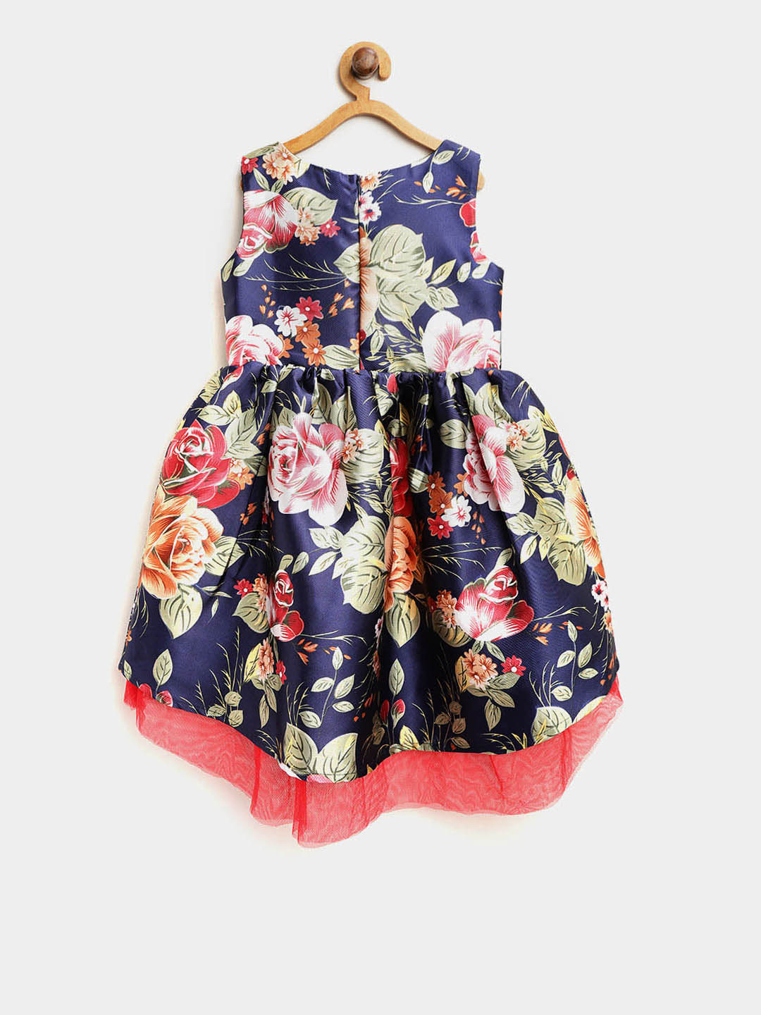 Girls Floral Hi Lo Party Dress with Net Inset