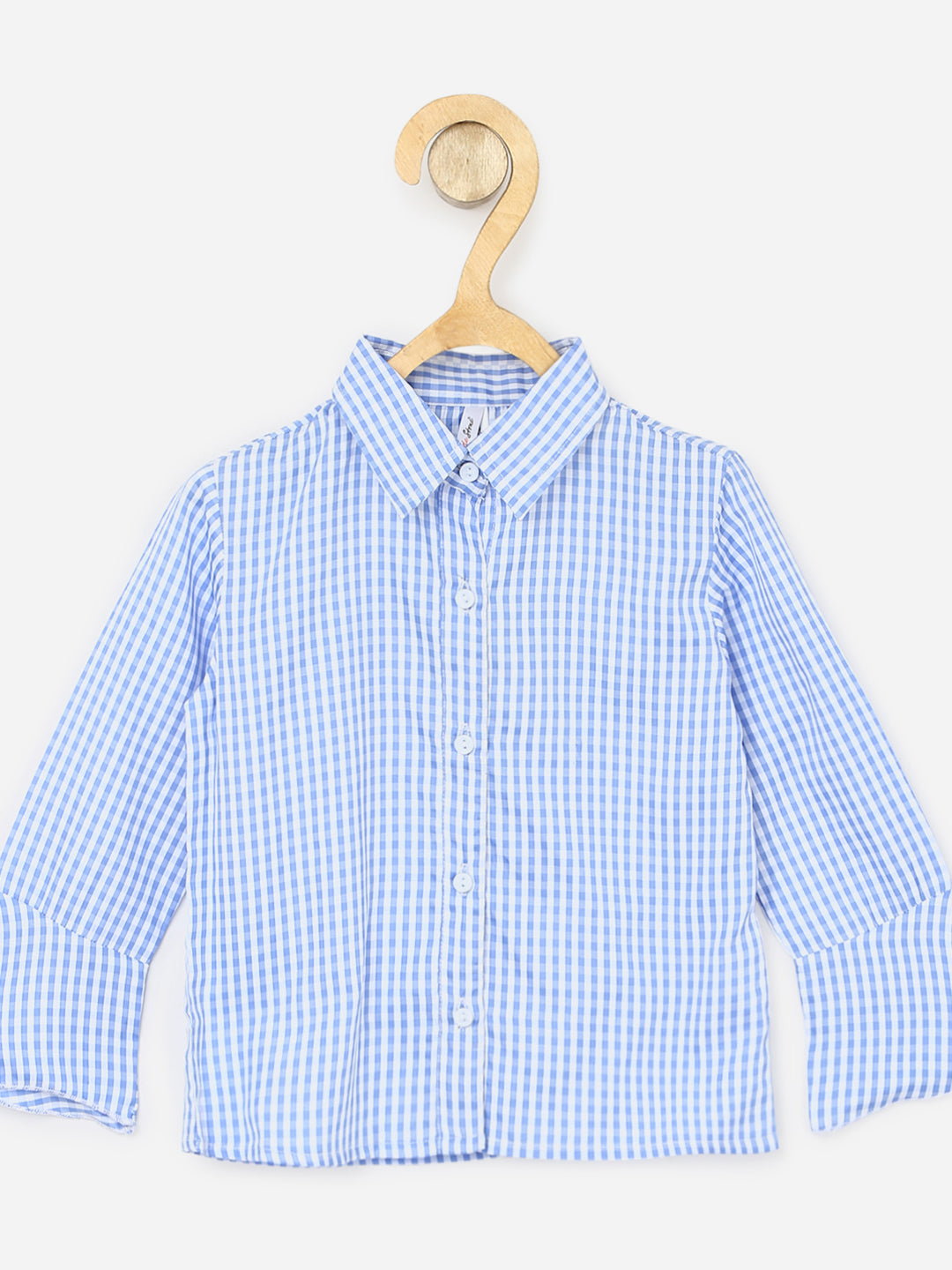 Girls Denim Tie Up dress with Bell Sleeve Blue Check Shirt