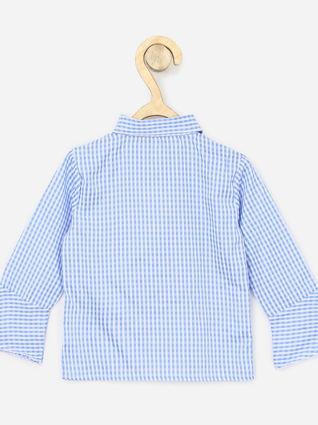 Girls Denim Tie Up dress with Bell Sleeve Blue Check Shirt