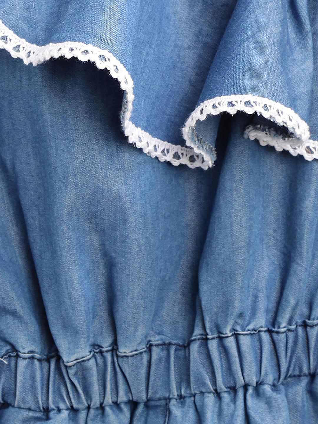 Girls Denim Lace Flap One Shoulder Playsuit