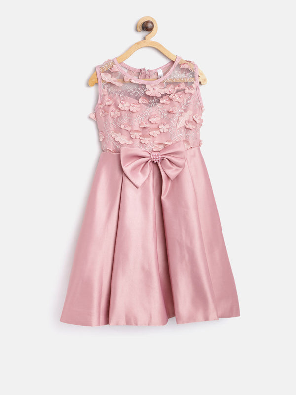 Girls Berry Pink Pearls and embroidered Party Dress