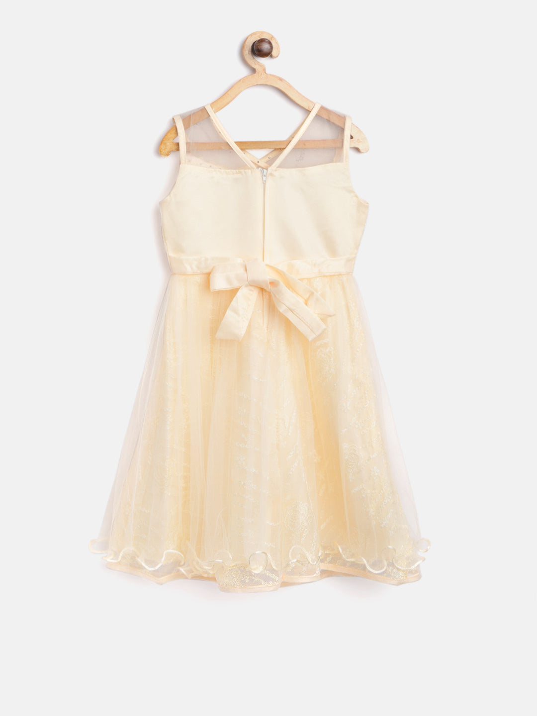 Girls Cream Flowers and Pearls embellished Party Dress