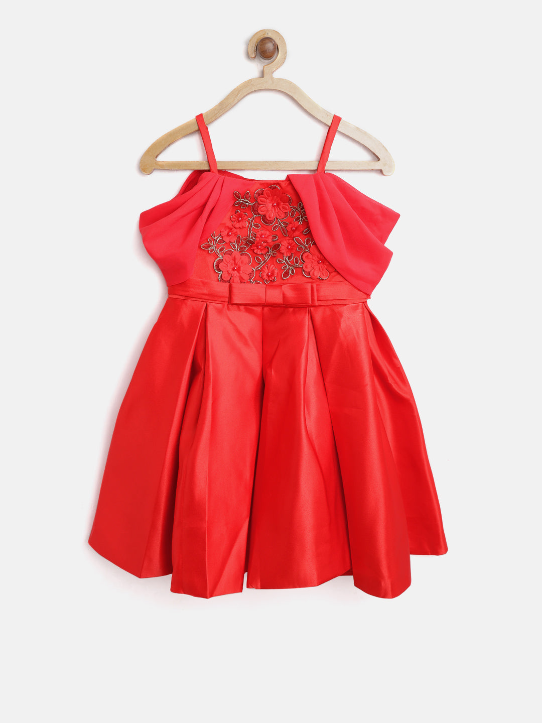Girls Red Pleated and embellished Party Dress with beautiful back Bow