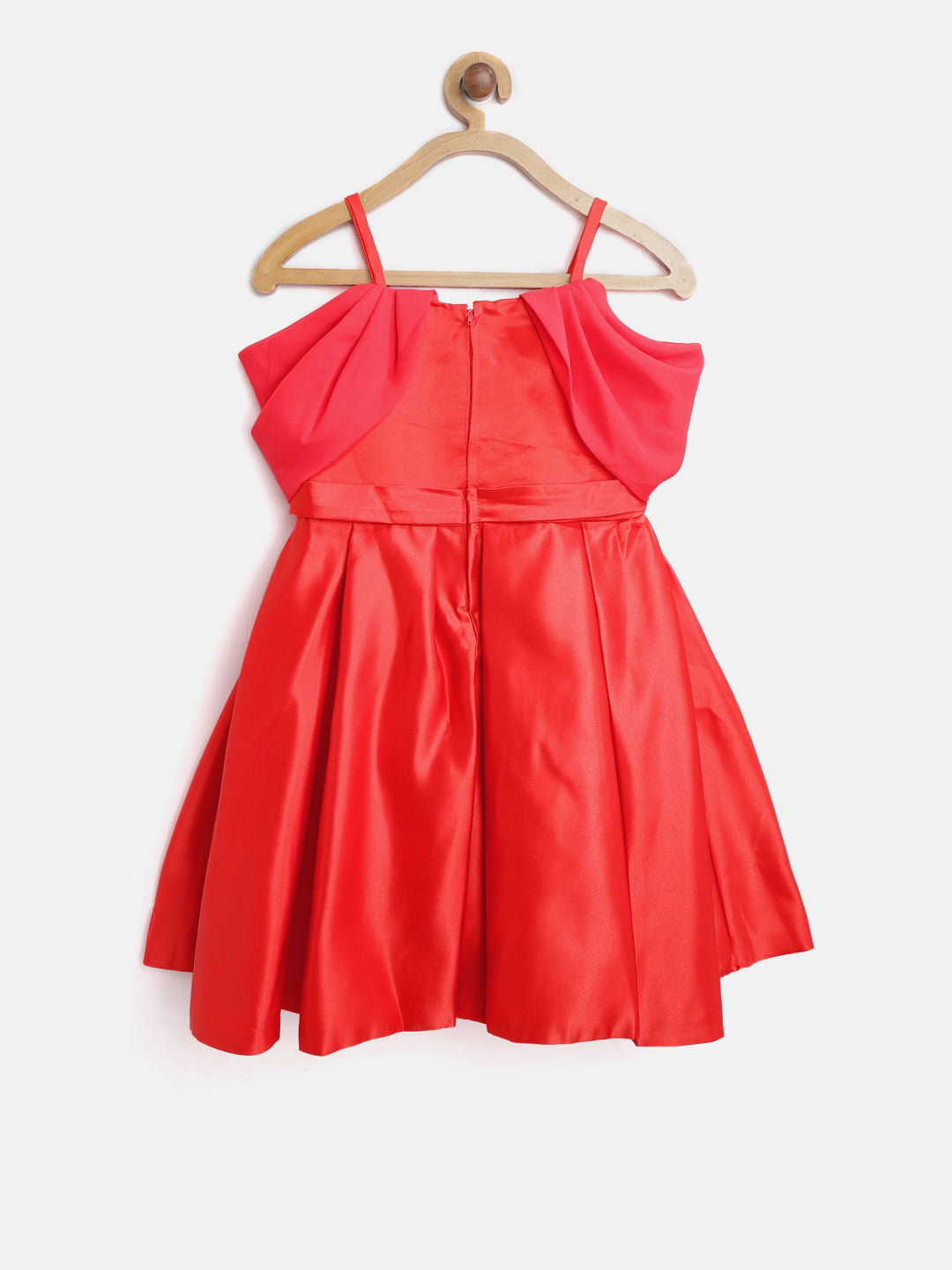 Girls Red Pleated and embellished Party Dress with beautiful back Bow