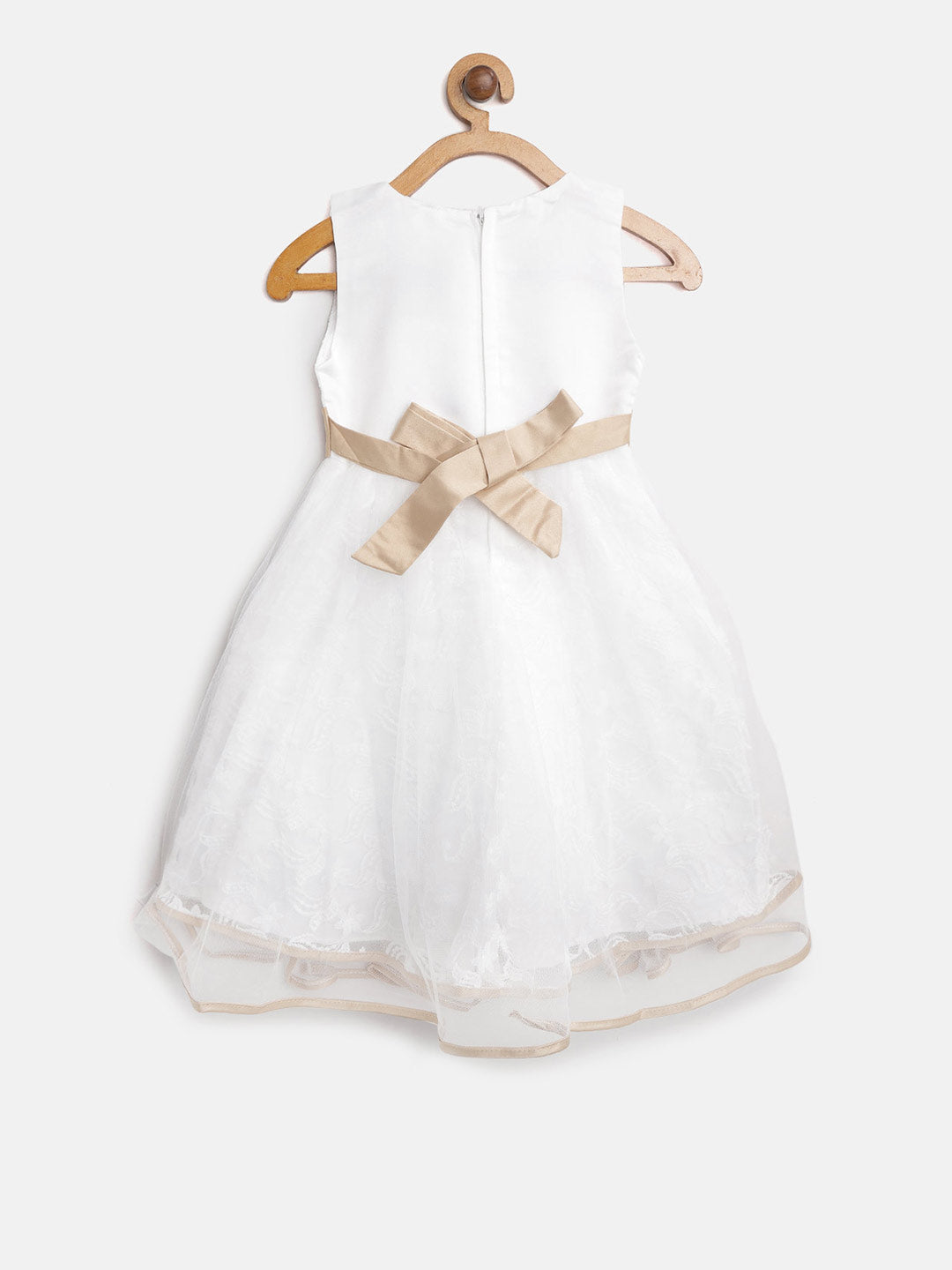 Girls White and Dull Gold embellished and embroidered Party Dress