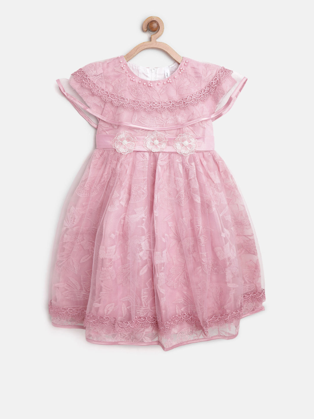 Girls Berry Pink embroidered and embellished Floral Party Dress
