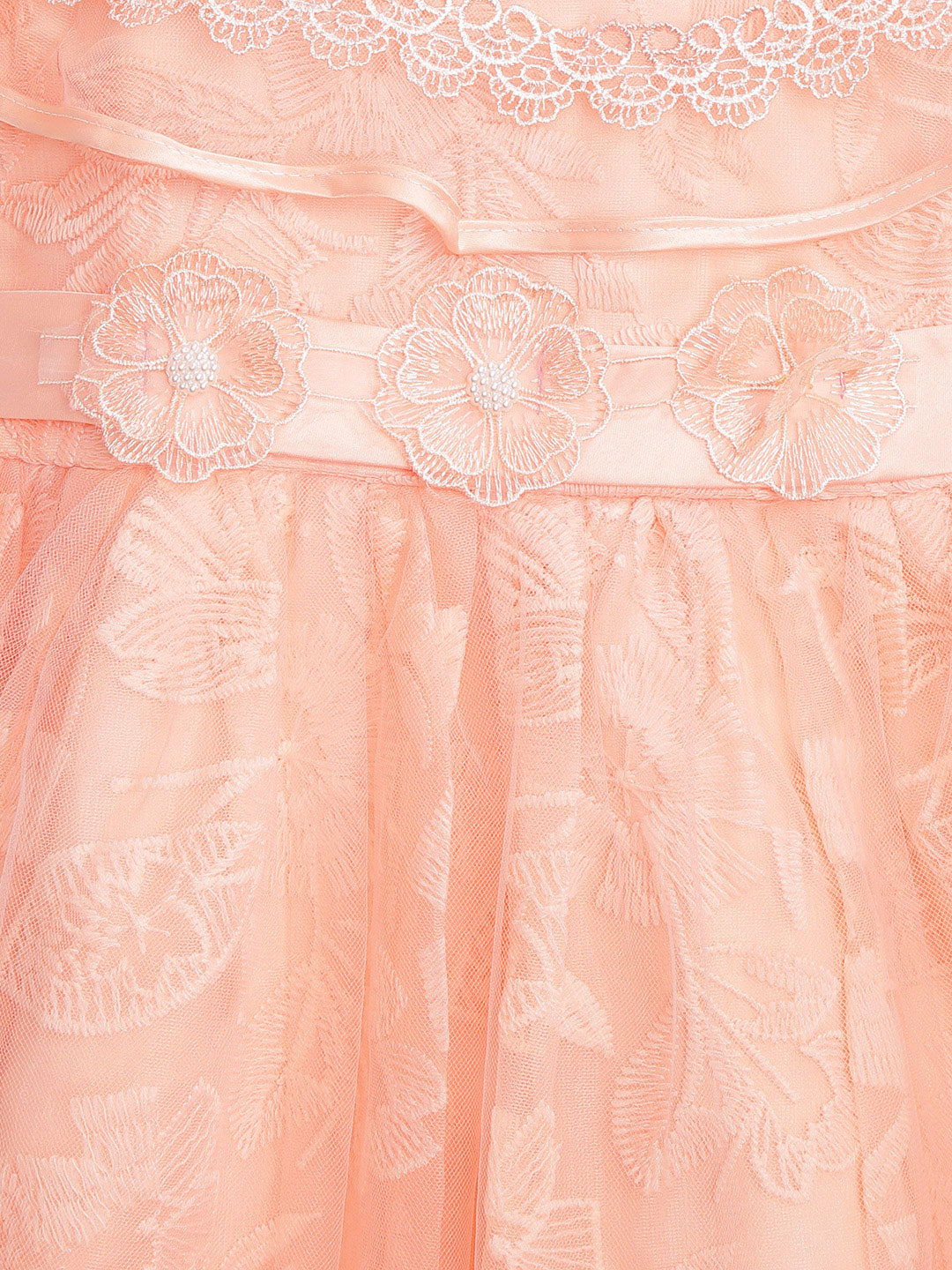 Girls Peach Pearls and Roses embellished Party Dress