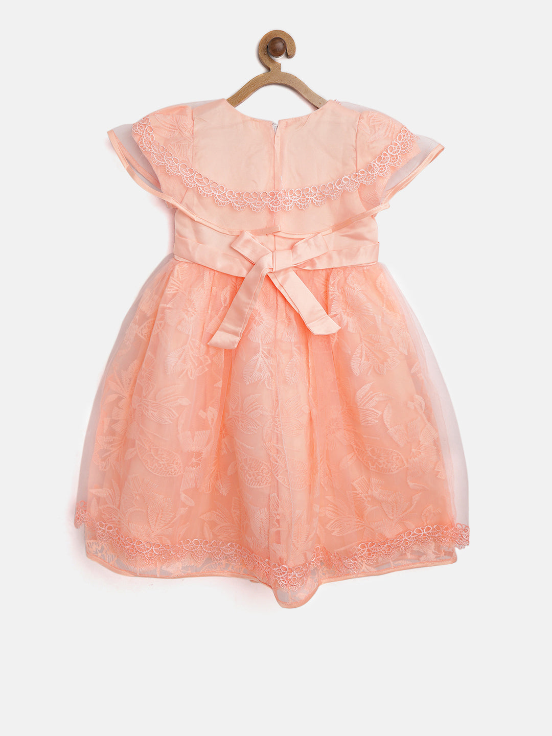 Girls Peach Pearls and Roses embellished Party Dress