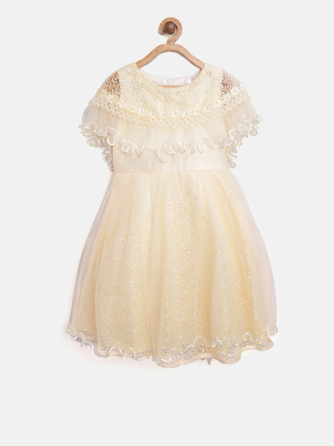 Girls Cream embroidered and embellished Party Dress