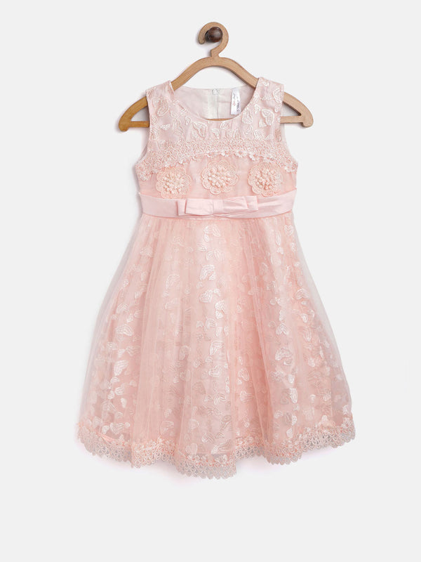 Girls Peach embroidered and embellished Party Dress