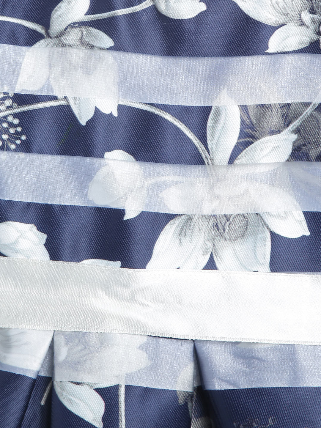 Girls Navy Sheer Stripe Floral Dress